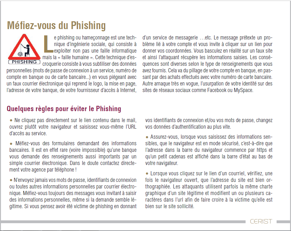 Méfiez vous du Phishing