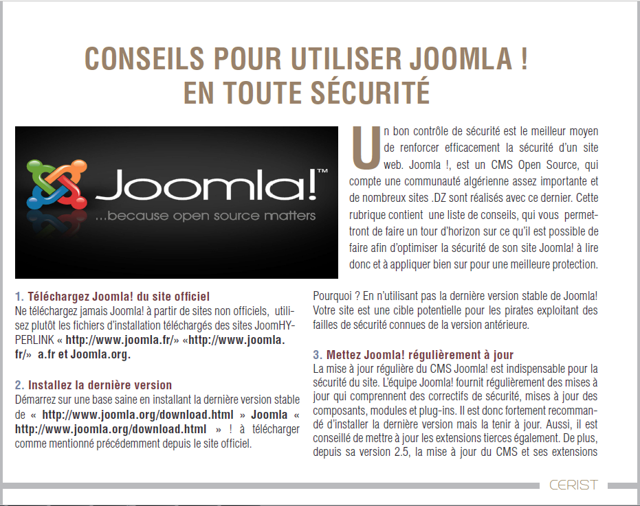 Conseils pour utiliser Joomla! en toute sécurité