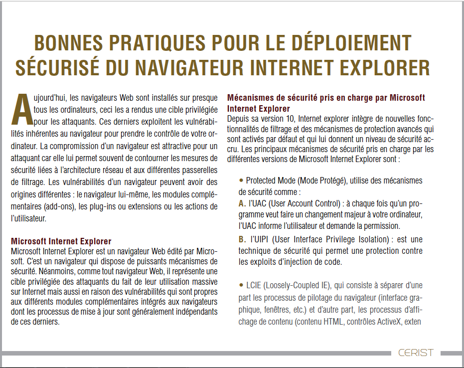 Déploiement sécurisé du navigateur internet explorer